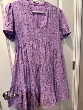 Lavender Eyelet Tiered Mini Dress